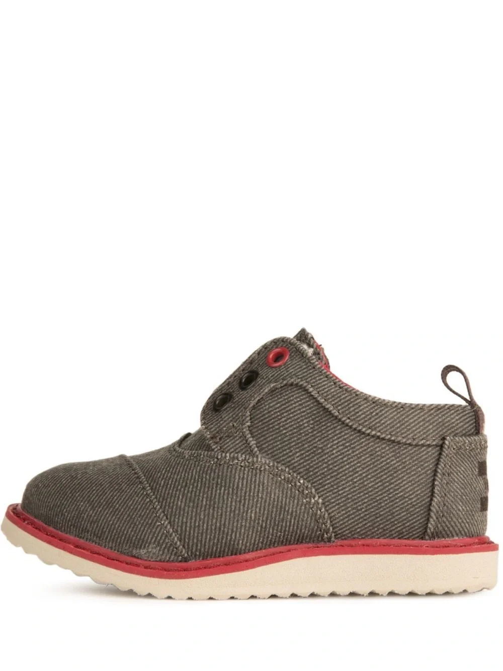 TOMS Kids Grey Canvas Brogue Shoes with Red Trim - Size 9